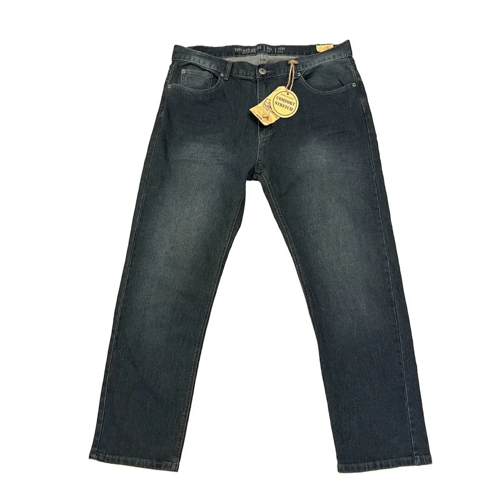 Vintage Genes 1891 Jeans Mens Slim Straight Denim Dark Blue  NWT Sz  36 x 30